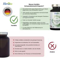 HerbBio - Bio Schwarzkümmelöl 500mg Vegan 190 Kapseln